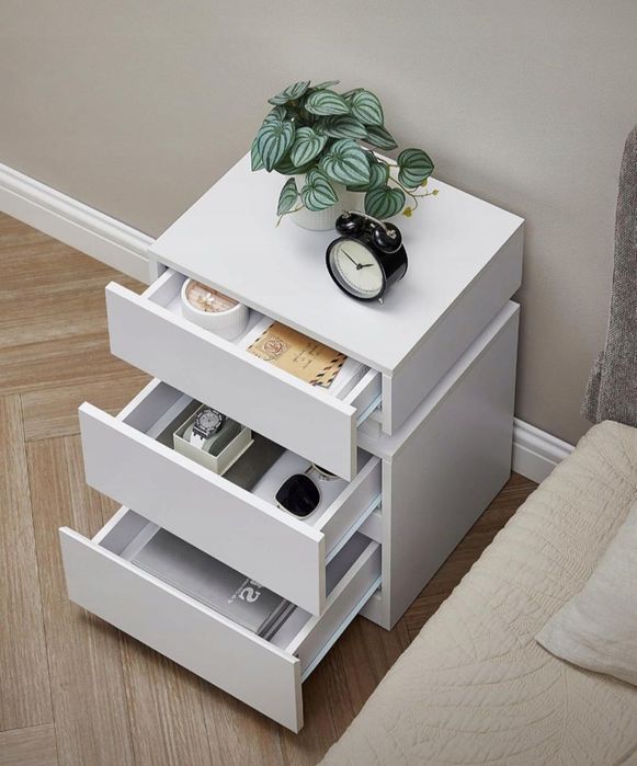 Szafka nocna stolik boczny nocny z szufladami z kolorowymi LED ZŁOŻONA