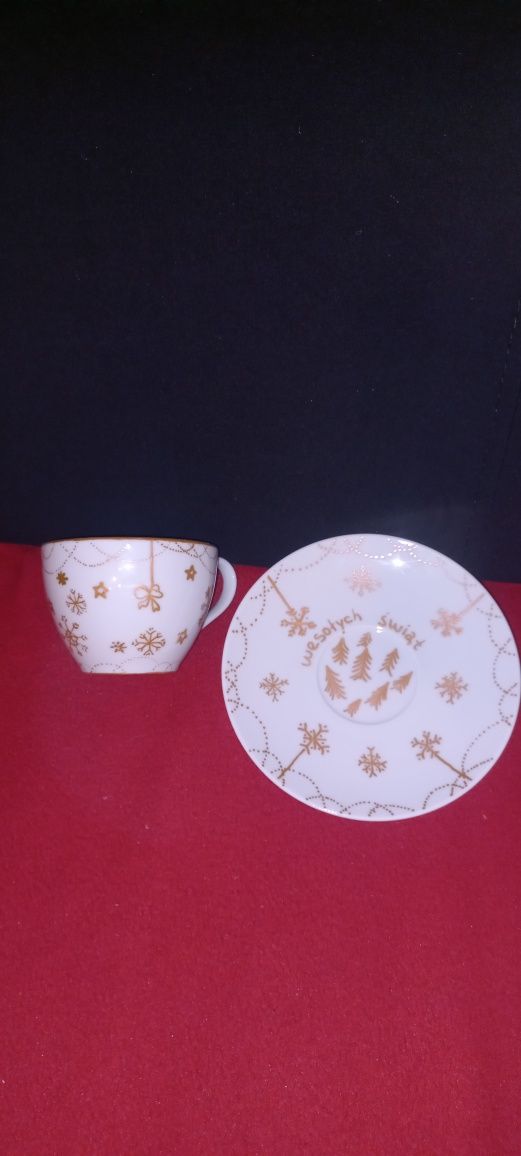 Handmade Świąteczna filiżanka ręcznie malowana + talerzyk