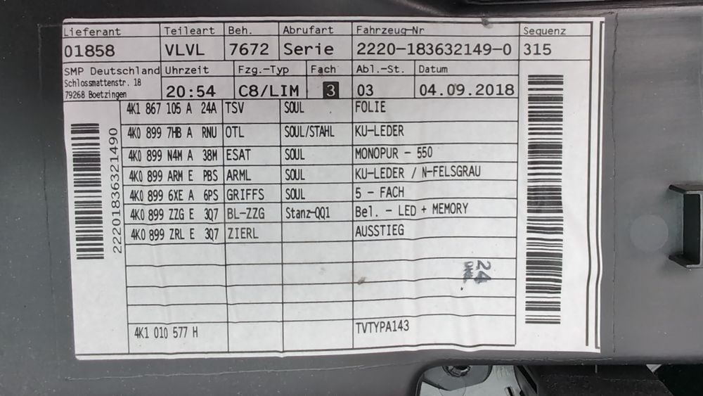 Обшивка карта двери передней левой для Audi A6 2019-2023
