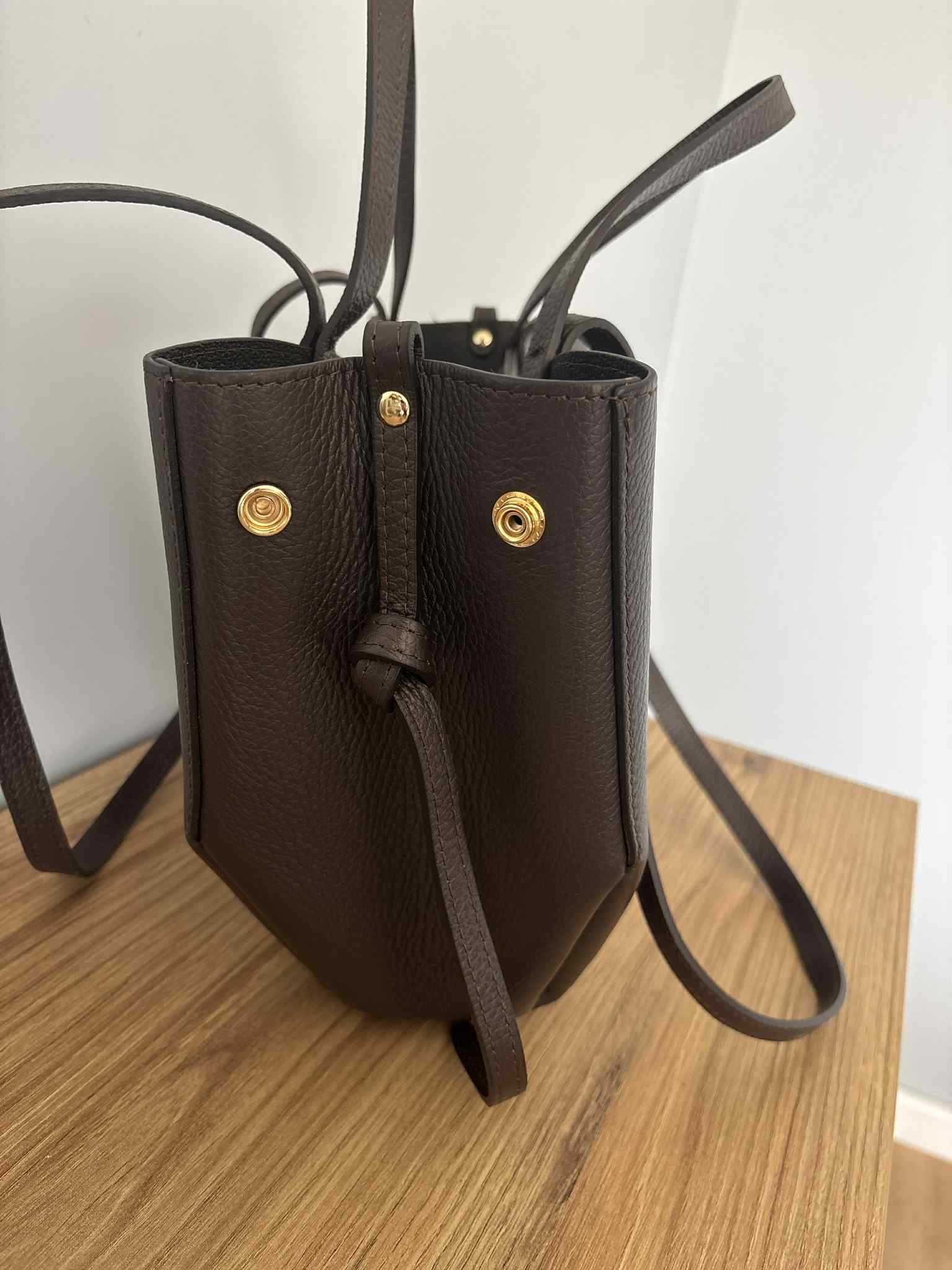 Elegancka Skórzana Torebka Brązowa Z Podwójnymi Uchwytami Vera Pelle