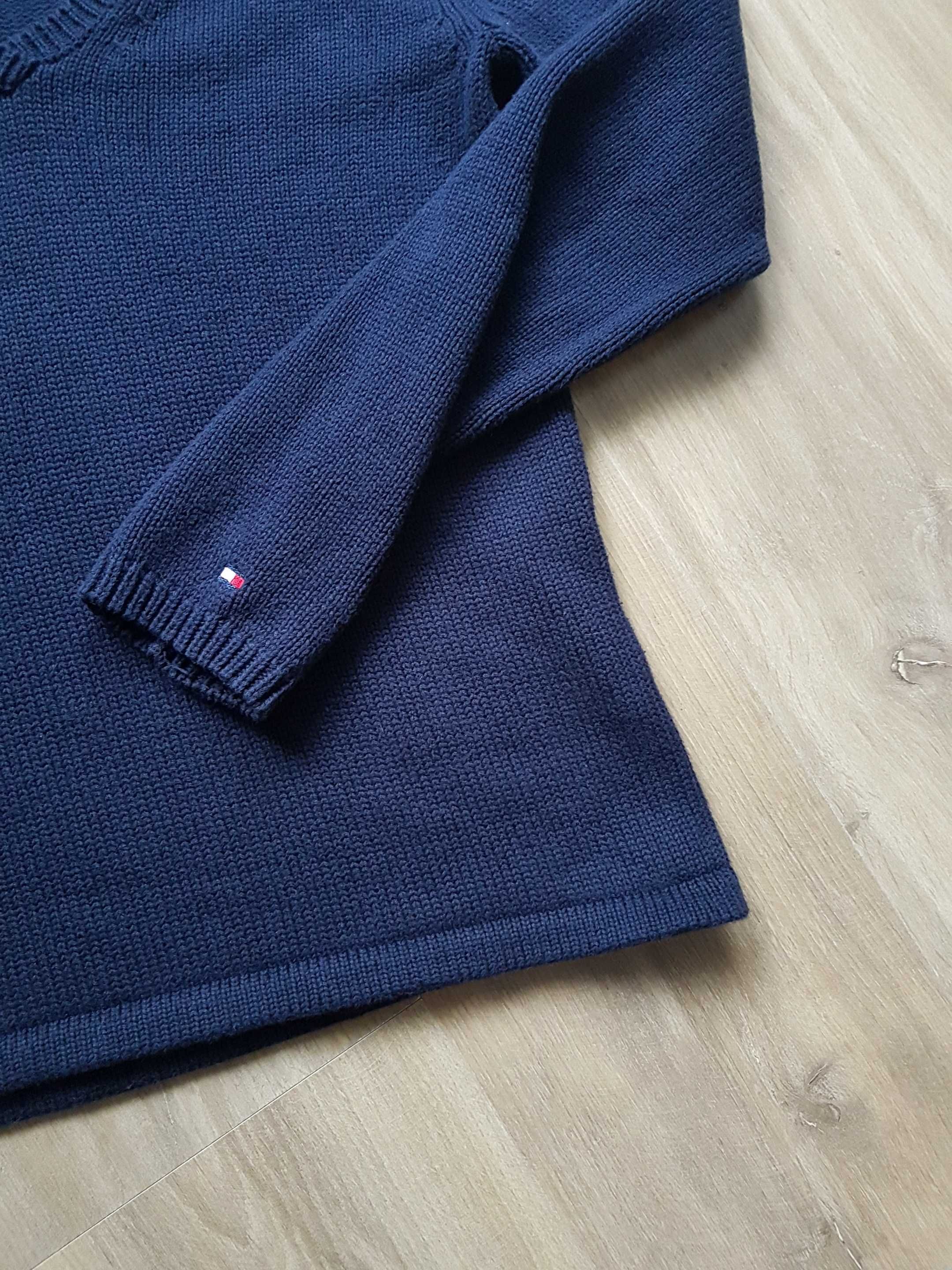 TOMMY HILFIGER granatowy sweter w serek roz. S 100% bawełna