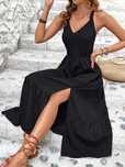 Sukienka Maxi Letnia Rozkloszowana Odkryte Plecy Czarna Casual Shein M