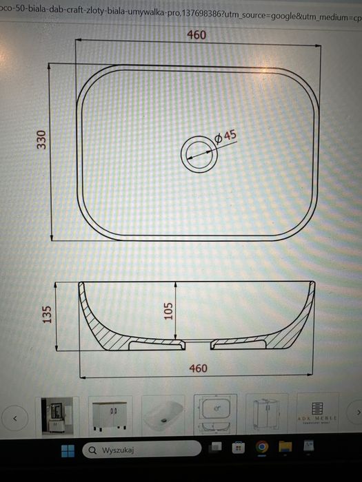 Szafka łazienkowa+ umywalka nablatowa+ bateria