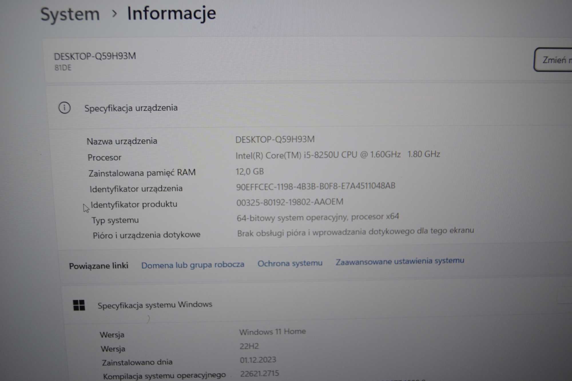 Laptop LENOVO IdeaPad 330, i5-8250U, 256SSD, 12gb, 15,6 cali FHD