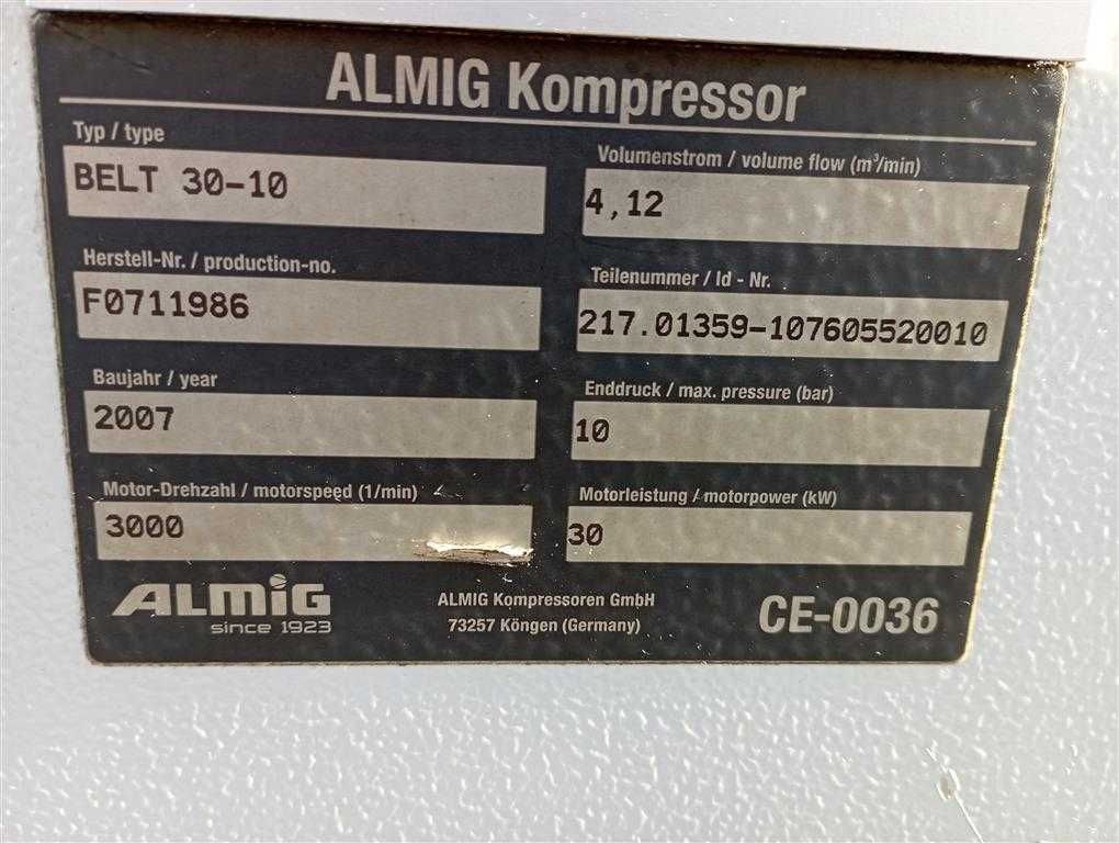 Sprężarka śrubowa,kompresor Almig BELT 30-10, 30 KW,S013442