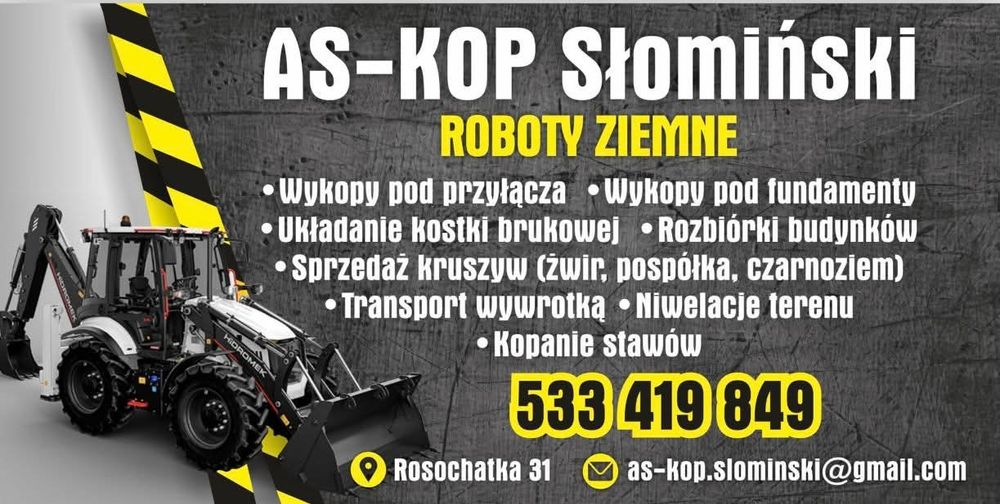 Usługi Koparko ładowarką Prace ziemne Wyburzenia Wykopy pod budyneki