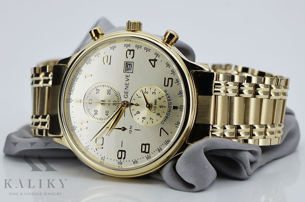 Złoty zegarek 14k 585 z bransoletą męski Geneve mw005ydy&mbw012yo P