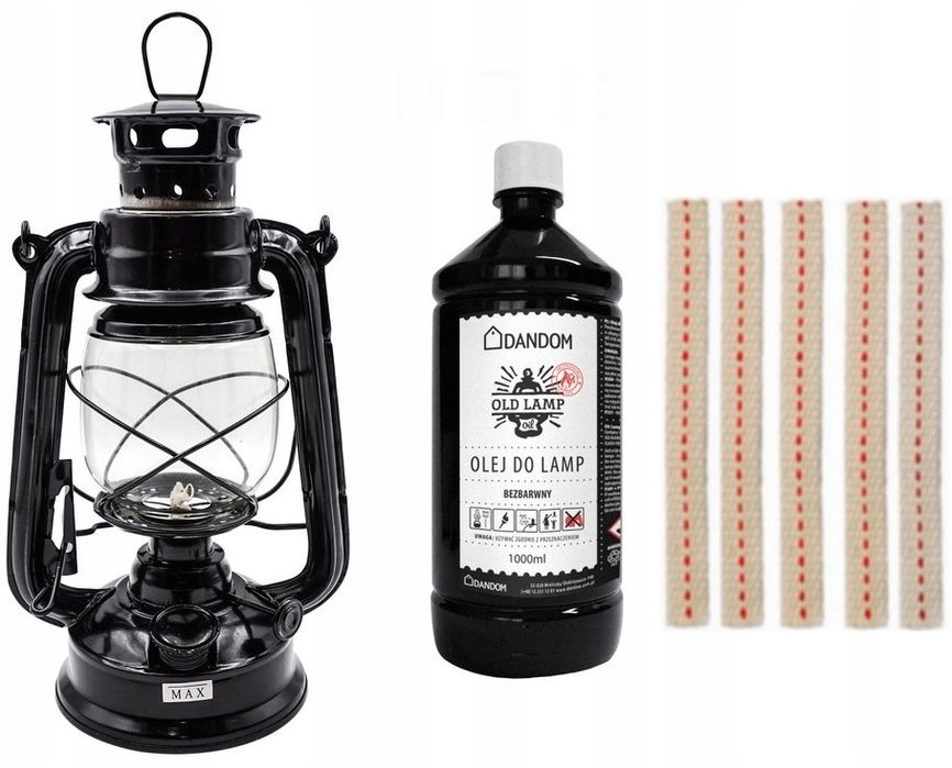 lampa naftowa z knotem + olej 1l+ zapas. knot 5szt