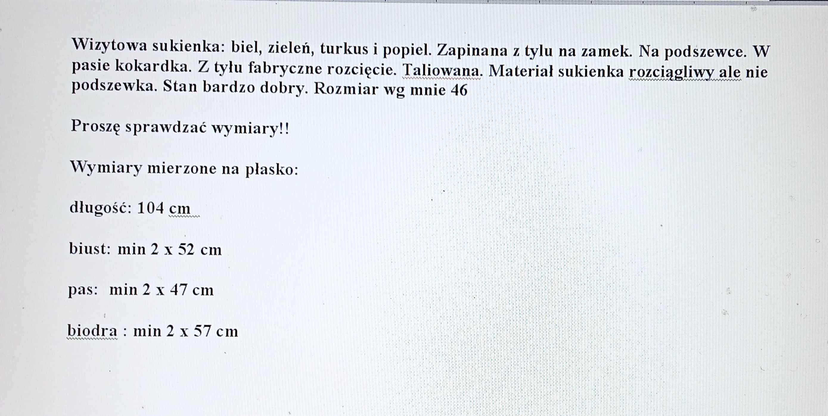 Wizytowa sukienka kolory r. 46