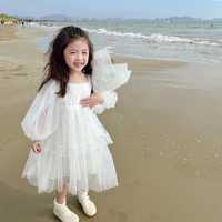 Дитяча святкова сукня біла в мушку 120