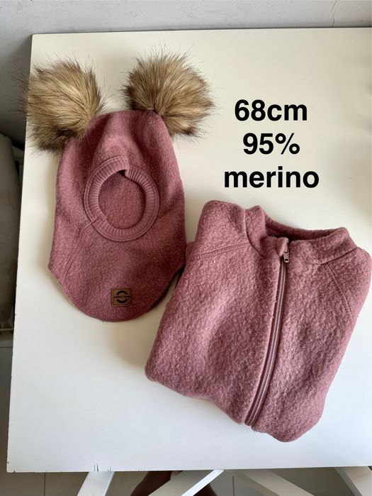 Wełniany kombinezon merino czapka kominiarka zestaw