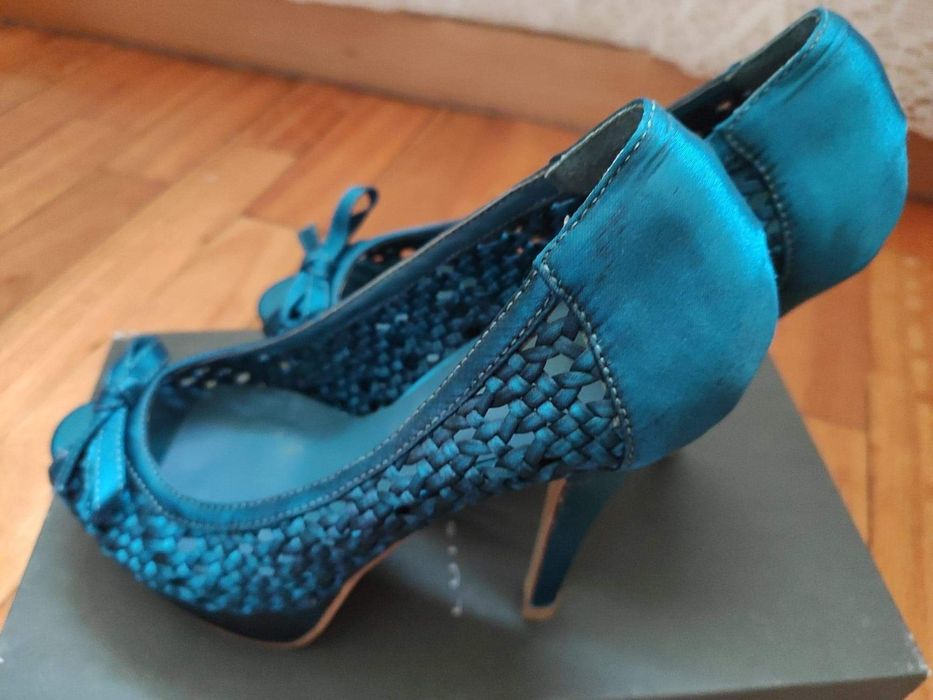 Sapatos Cetim Turquesa