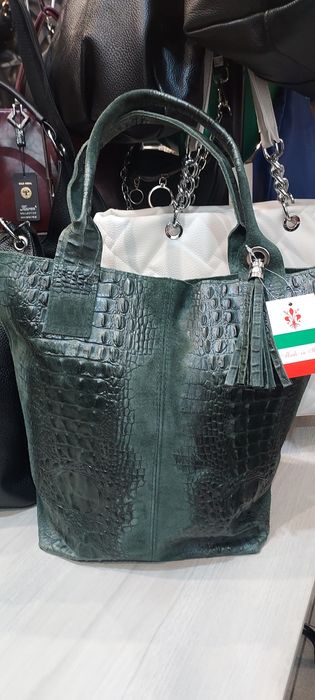 Nowa torebka skórzana  butelkowa zieleń.