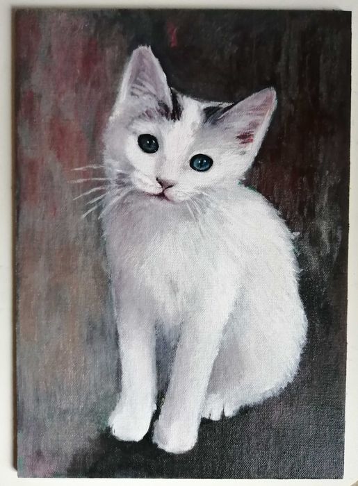 Kot obraz malowany farbami akrylowymi