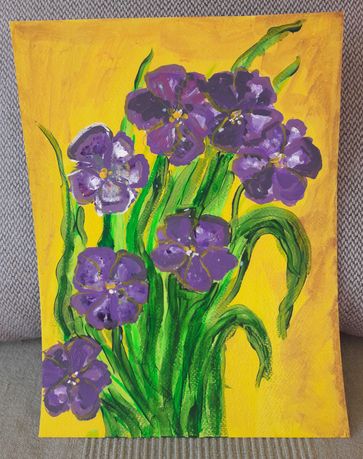 Fioletowe Kwiaty - Obraz malowany ręcznie akryl/karton