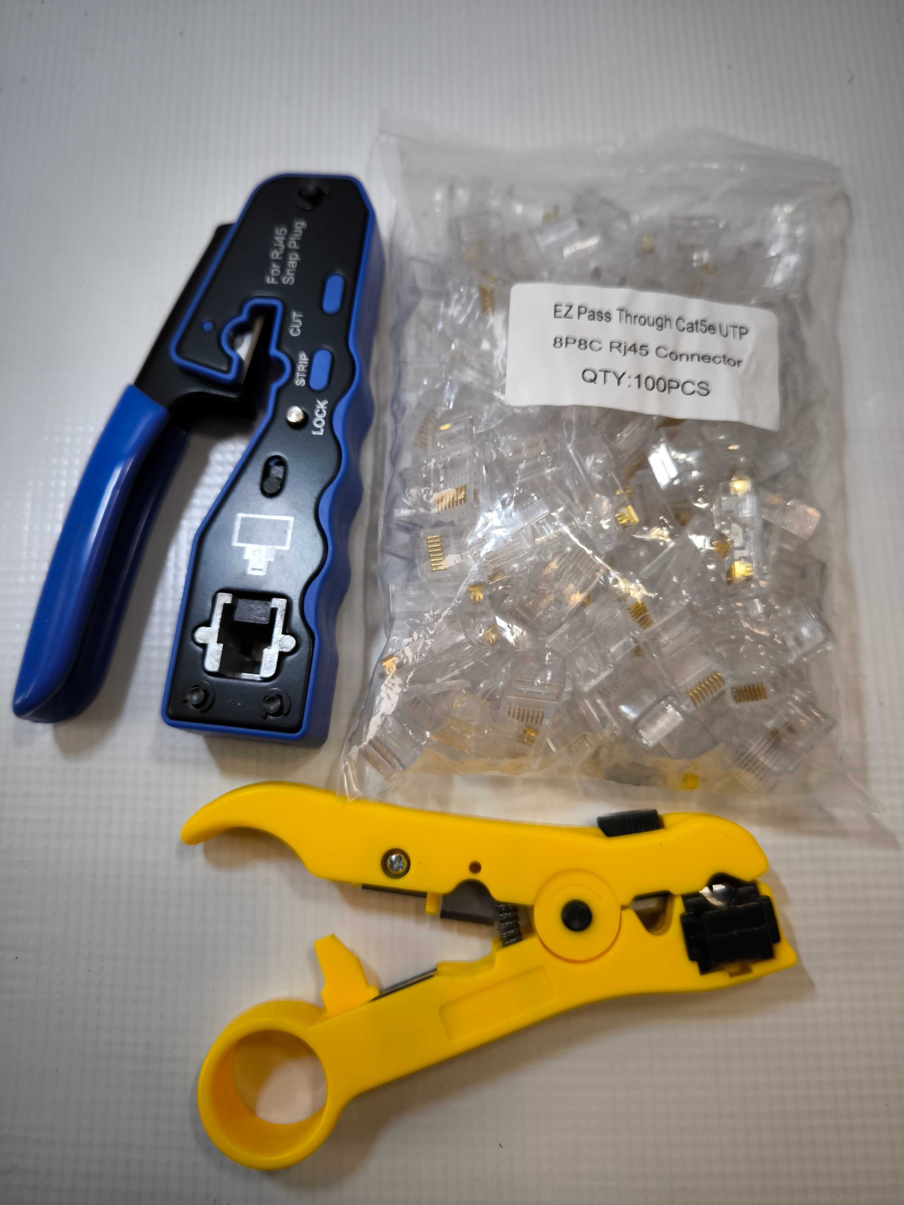 Zaciskarkai RJ45, końcówki RJ45 kat5e, Ściągacz izolacji ZESTAW