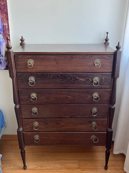 Cómoda Alta Vintage 5 Gavetas - Madeira Maciça