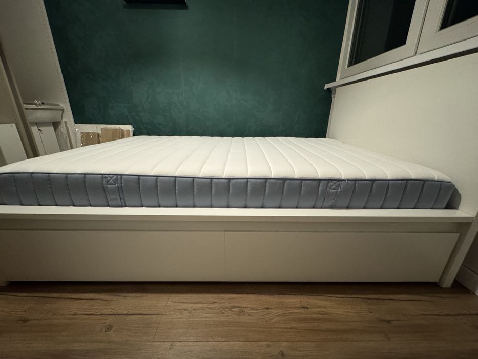 MALM rama łóżka z 2 pojemnikami, biały/Lönset, 120x200 cm