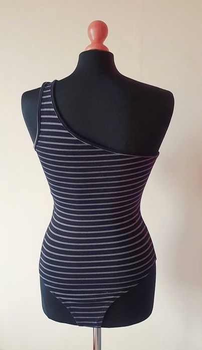 Primark świetne bawełniane body w czarno białe paski na jedno ramię xs