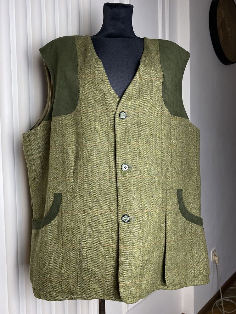 Kamizelka męska khaki zielona 50 premium Hucklecote wełna wiskoza