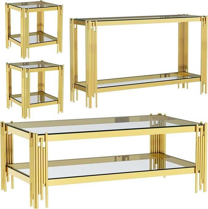 Stolik kawowy złoty,  transparentny lub dymiony blat 120 cm