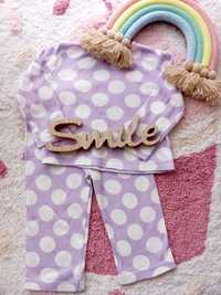 Piżamka piżama w groszki krochy kropki 74 80 fioletowa kółka do spania