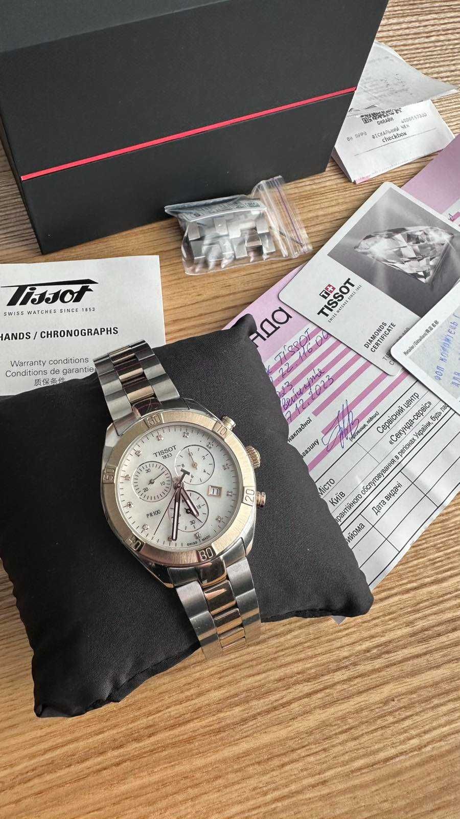 Женские часы Tissot PR 100 Sport Chic Chronograph с бриллиантами.