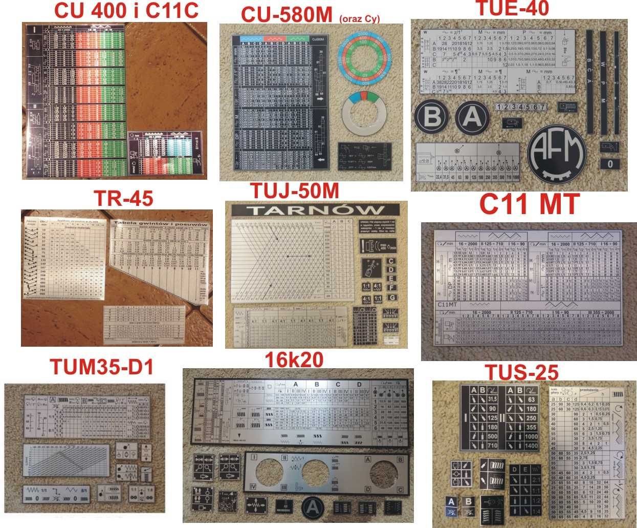 Tabliczki tokarek tokarka TUC TUD TUM TUE TUX TUG 16k20 1M63 CU TR TUJ