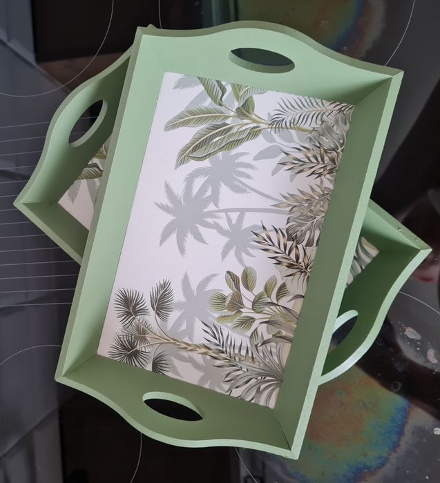 Tace tacki dekoracyjne zielone botaniczny wzór komplet 2 szt Kik Nowe