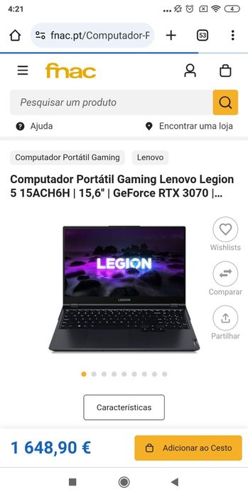 Legion 5 | rxt3070 | Ryzen 7 5800H - selado