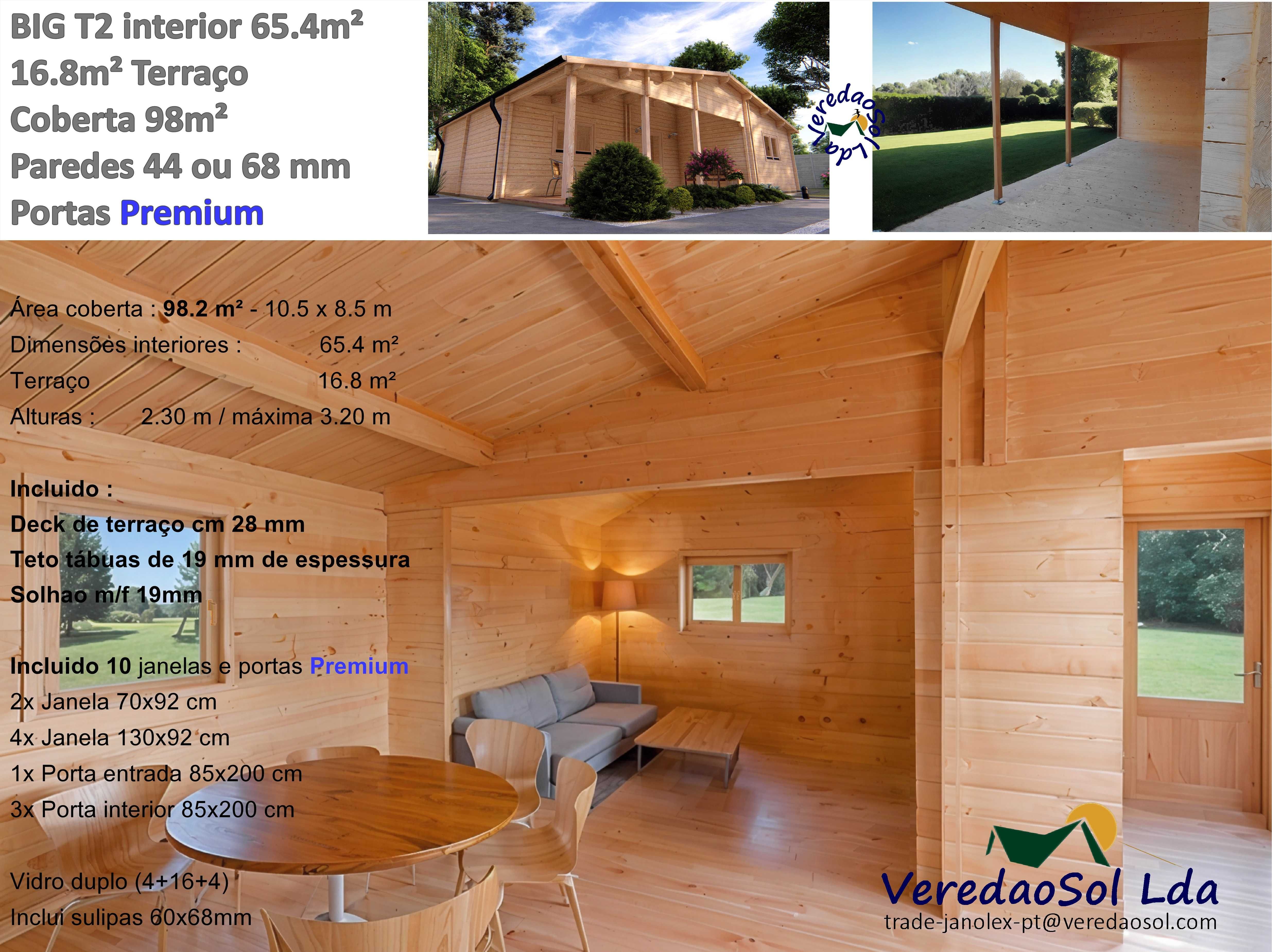 Casa madeira pré fabricada KIT BIG T2 / Jennifer 82.2m² - Coberta 98m²