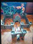 Castelo medieval com figuras monocrática