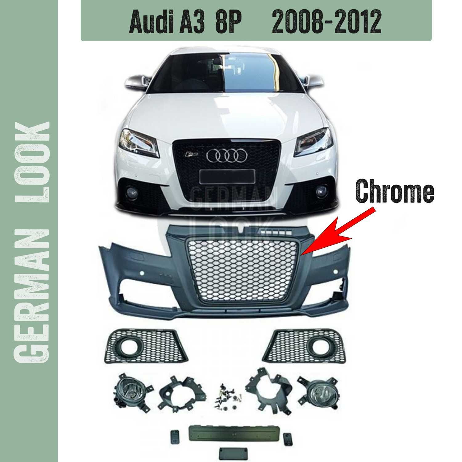 Para-choque frontal RS3 AUDI A3 8P de 2008 a 2012 + grelha+ faróis