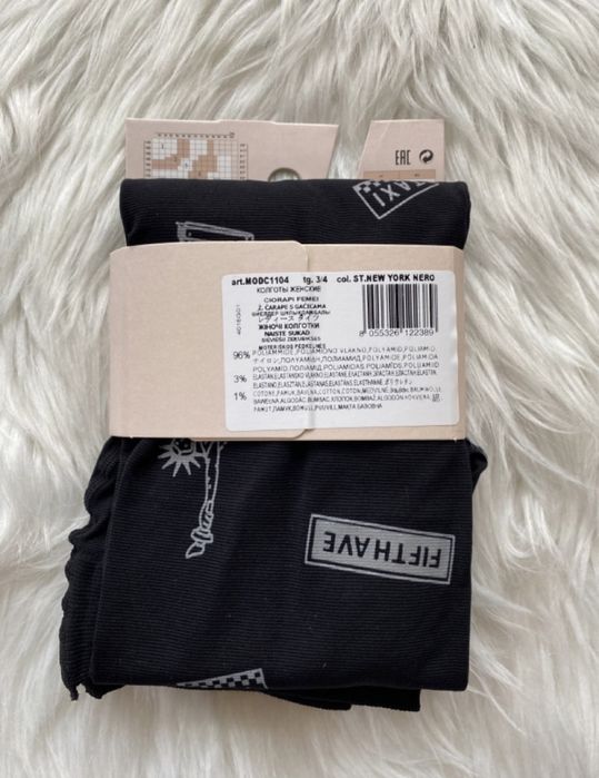 Czarne damskie rajstopy M/L Calzedonia 3/4 NYC new york wzór