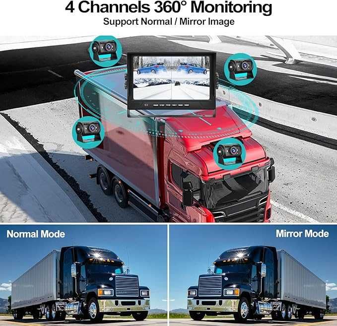 CAMECHO Zestaw kamer cofania, zestaw 4 kamer, 9-calowy monitor