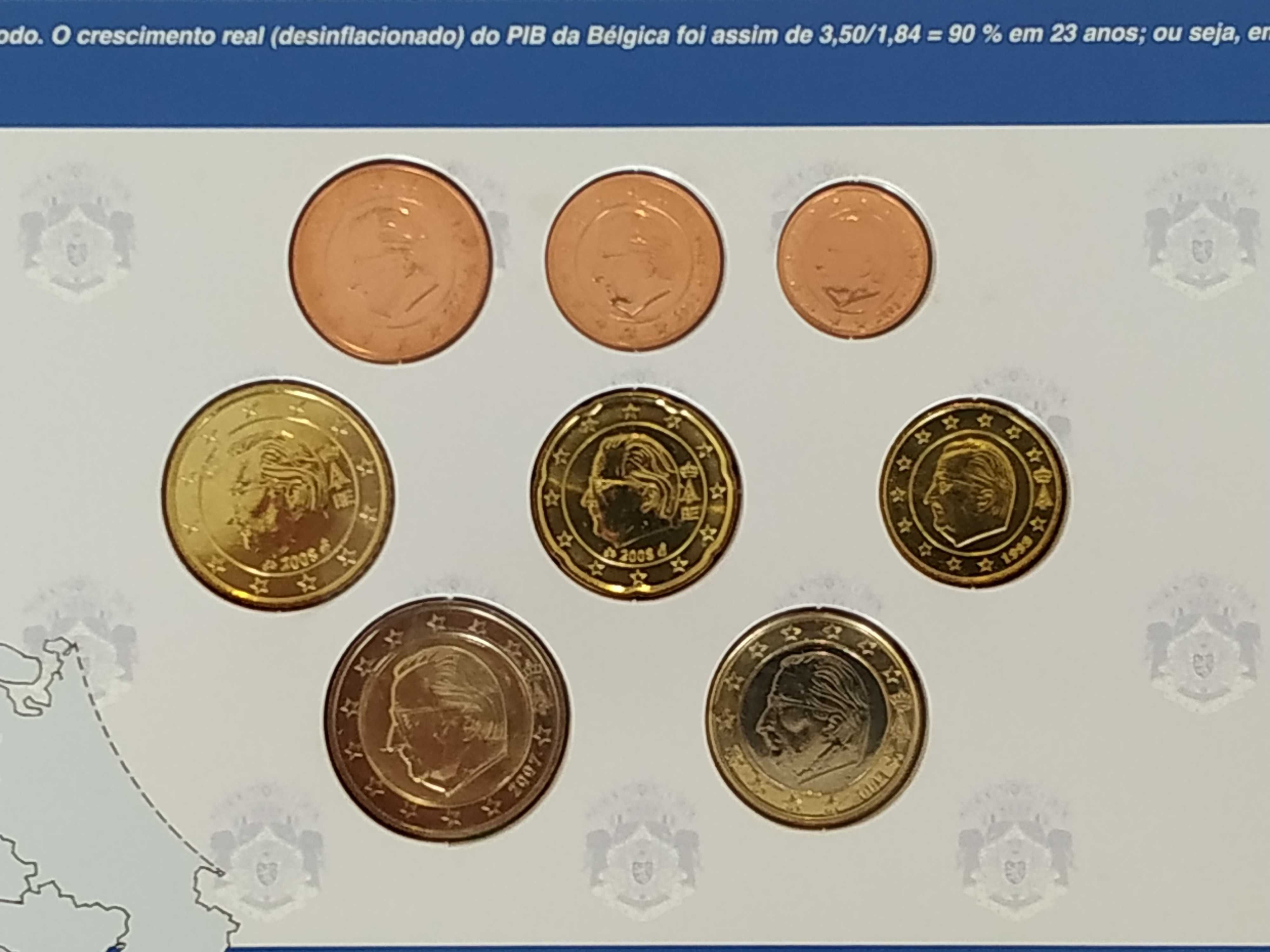 Bélgica - moedas de euros e cêntimos em cartão certificado