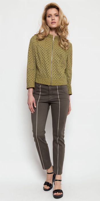 157 Stylowe spodnie damskie z lampasem - 40, zielony Deni Cler