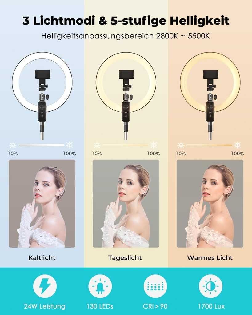 Viozon Lampa pierścieniowa 12" ze statywem i pilotem YouTube TikTok