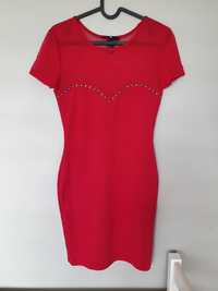 Nowa Czerwona bawełniana taliowana sukienka krótka mini xs 34 h&m