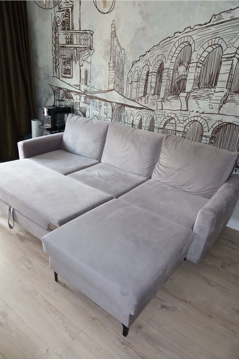 Kanapa rozkładana z pojemnikiem – kolor szary