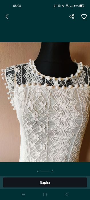 Biała Boho sukienka z pomponami letnia koronkowa gipiury bohoo