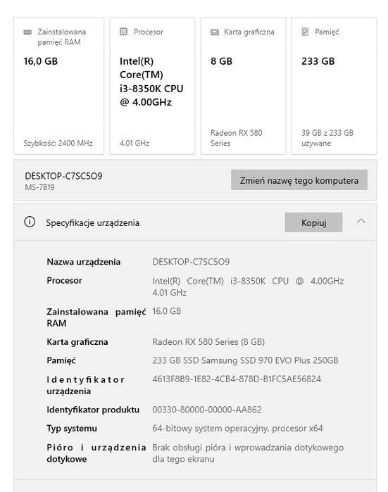 Komputer stacjonarny z monitorem - zestaw