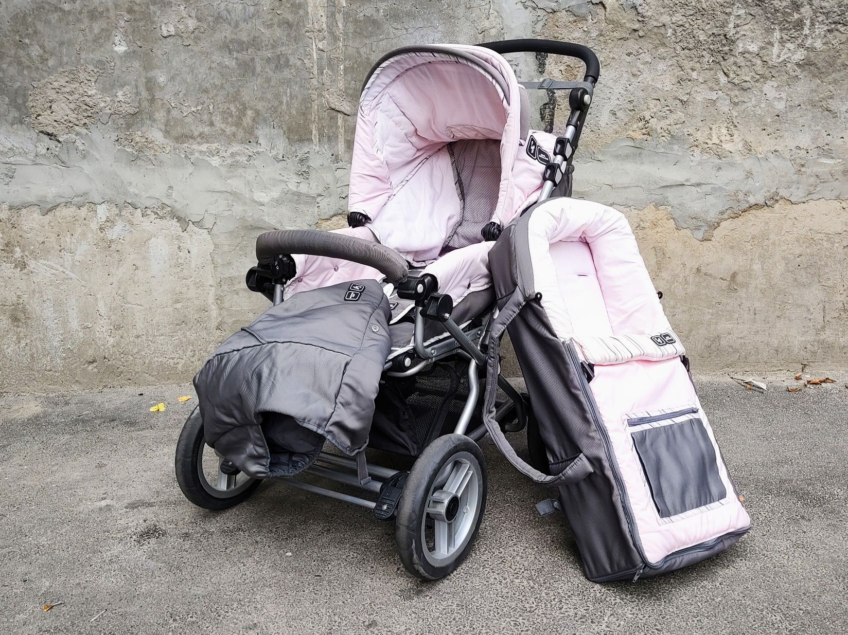 Дитяча коляска-трансформер 2 в 1 ABC Design Pramy Luxe сіро-рожева