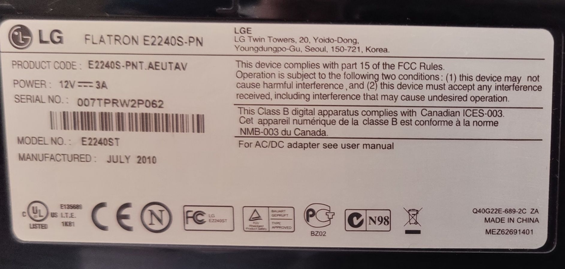 Monitor LG E2240S-PN 22 cale