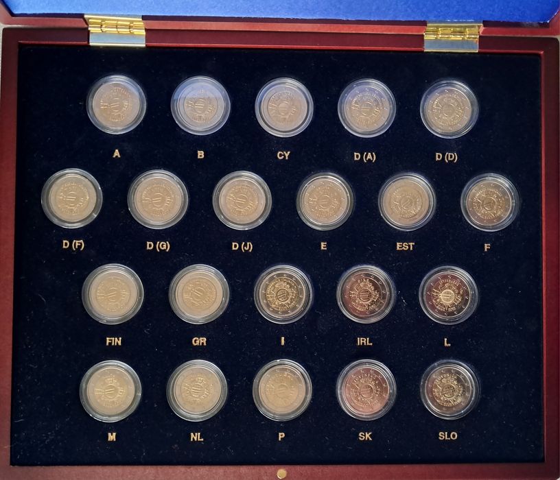 21 Moedas de 2€ UNC de 2012  "10 Anos do Euro"  em estojo Leuchtturm
