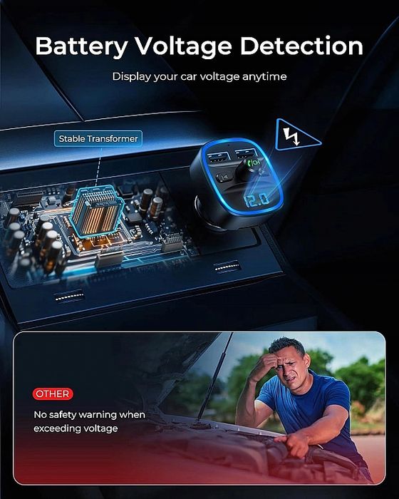 Transmiter FM Bluetooth 2xUSB microSD ładowarka LCD mikrofon, MP3, kar