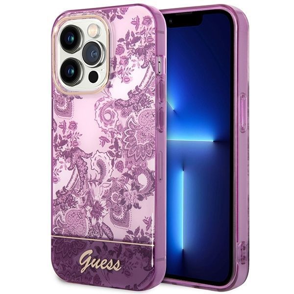 Guess Etui Porcelain Collection Fuksja iPhone 14 Pro 6,1" inną fasonu