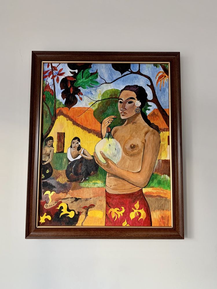 Gauguin „Kobieta z owocem” obraz kopia akryle