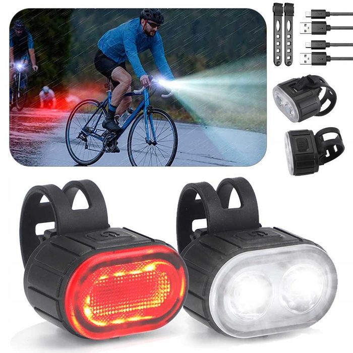 LAMPKI OŚWIETLENIE ROWEROWE LAMPKA przednia tylna usb led zestaw