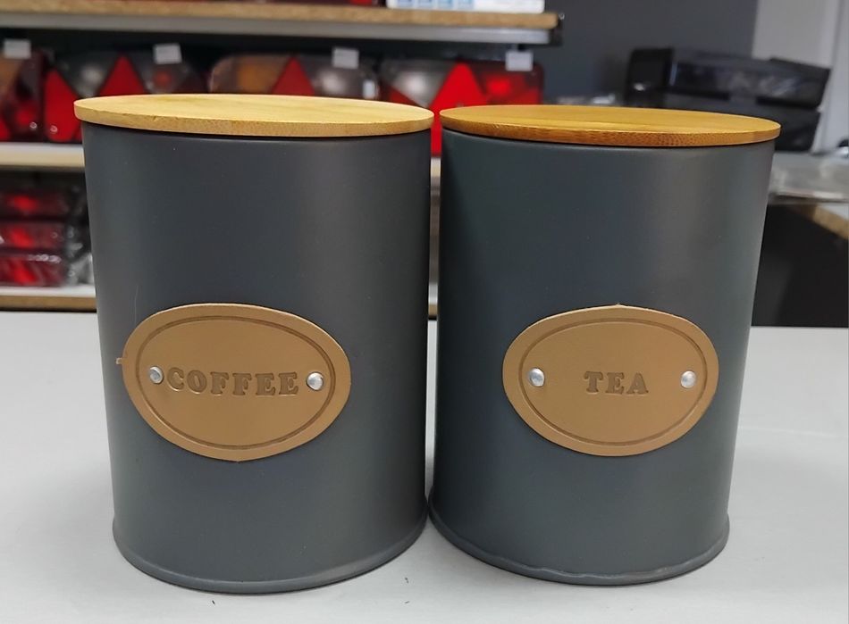 Zestaw puszek kawa I herbata szare